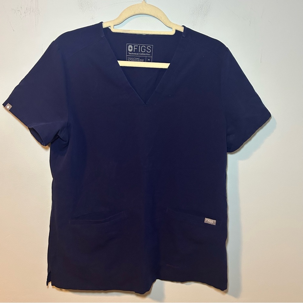 Figs Technical Collection Navy Blue V-Neck Short Sleeve Scrub Top Size XL